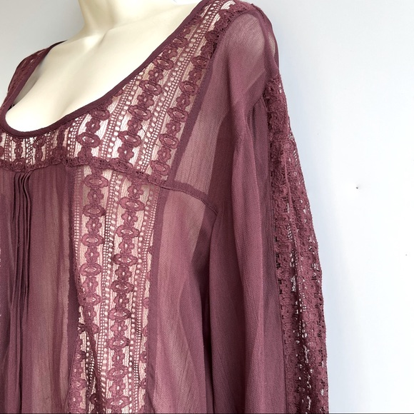 World Market Burgundy Lace Peasant Blouse Size L/XL - Picture 7 of 14